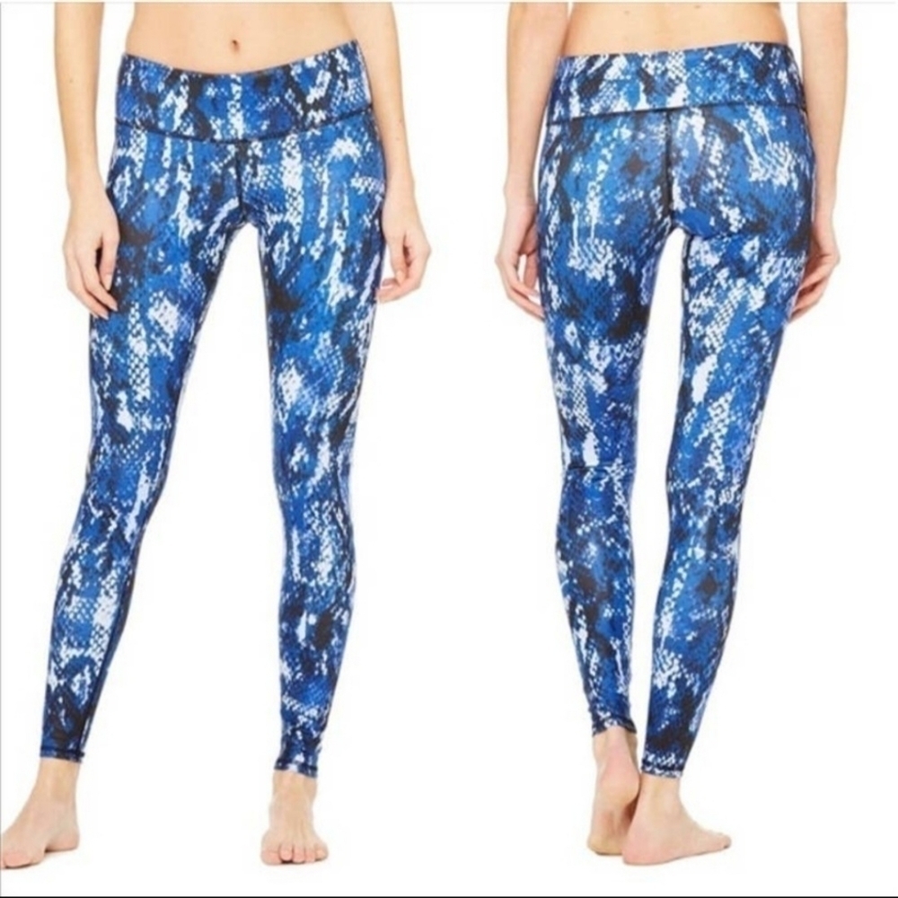 ALO Yoga Airbrush Electric Blue Python Snakeskin Leggings Women's Small S Yoga